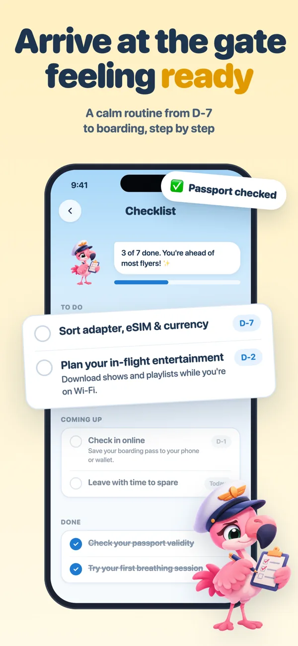FlyNest airport checklist and plan for the days before the flight