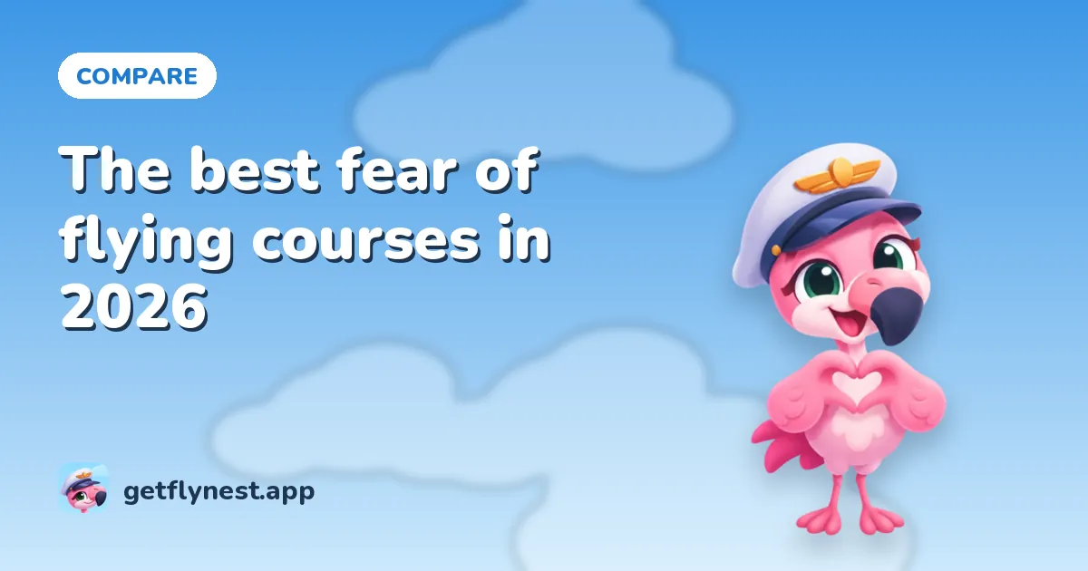 The best fear of flying courses in 2026: FlyNest illustration with Nesty, the flamingo captain