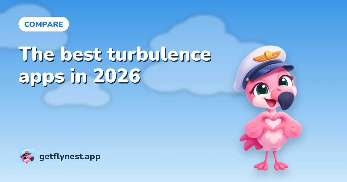 The best turbulence apps in 2026: FlyNest illustration with Nesty, the flamingo captain